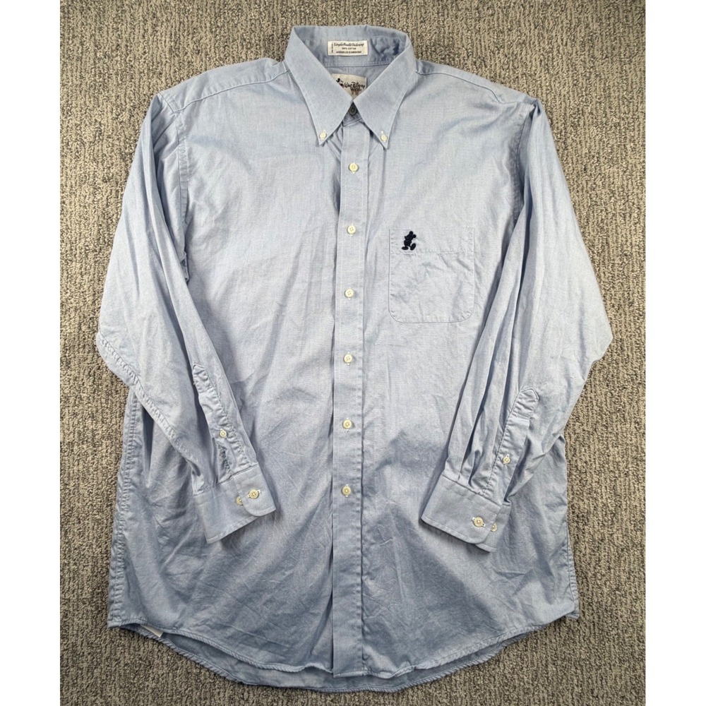 Walt Disney World Button Down Men XL Blue Mickey Mouse Oxford Shirt Single Needl